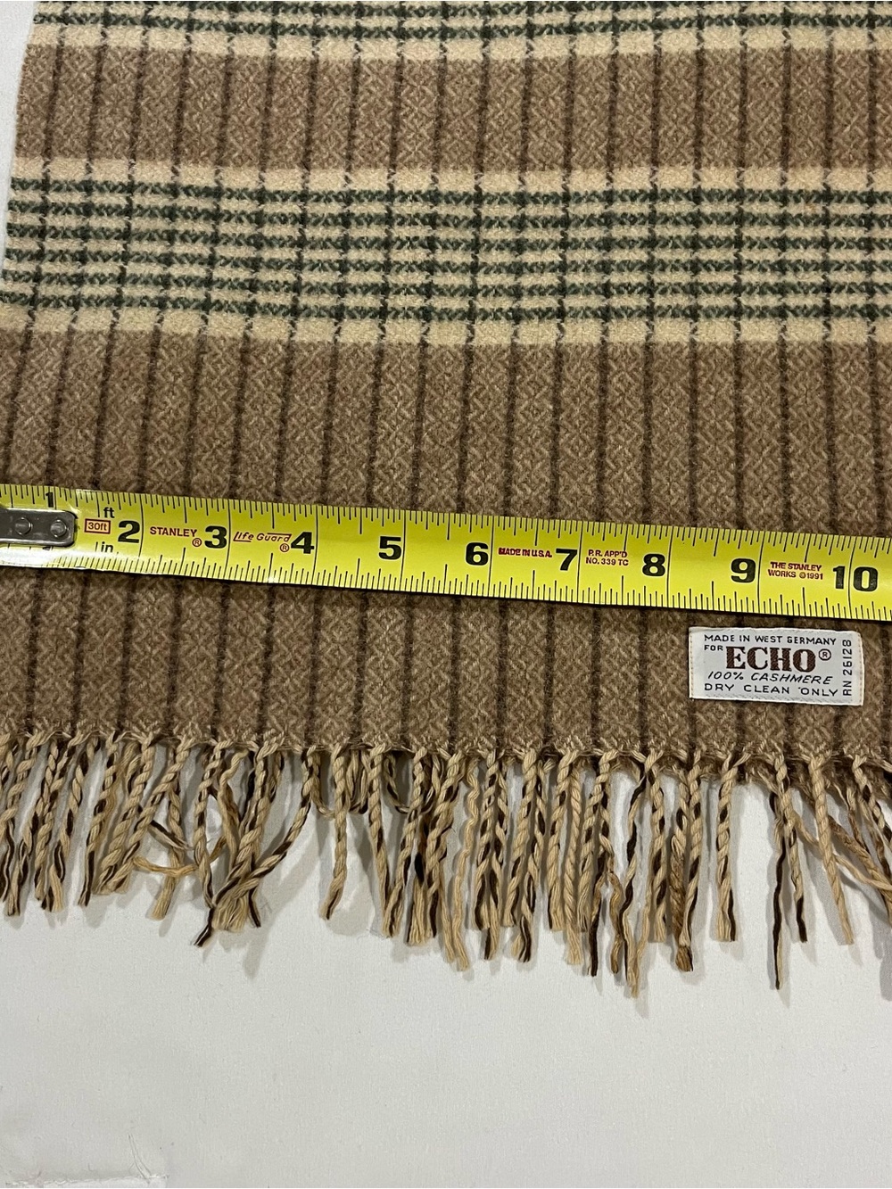 Echo Made In West Germany 100% Cashmere Striped Fringed Scarf Cozy Minimalist - Picture 6 of 6